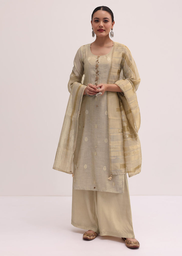 Beige Linen Silk Kurta Palazzo Set