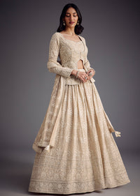 Beige Lucknowi Work Lehenga Set