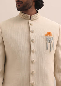 Beige Moti Embroidered Sherwani For Men