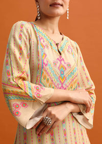 Beige Printed Kurta And Pant