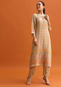 Beige Printed Kurta And Pant