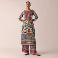 Beige Printed Kurta And Pant Set