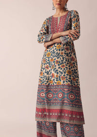 Beige Printed Kurta And Pant Set