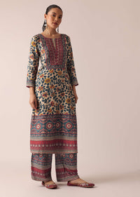 Beige Printed Kurta And Pant Set