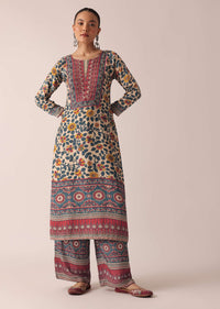 Beige Printed Kurta And Pant Set