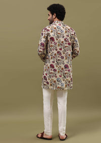 Beige Printed Kurta Set For Men