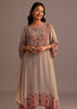 Beige Printed Kurti Pant Set With Chiffon Dupatta