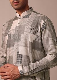 Beige Printed Straight Kurta With Self Work