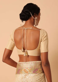 Beige Saree In Kora Silk With Floral Motif Multicolor Thread Work And Unstitched Blouse Piece