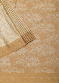 Beige Saree In South Resham Silk With Kashmiri Woven Work And Unstitched Blouse Fabric