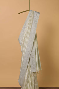 Beige Saree In South Silk With Geometrical Zari Woven Motifs And Unstitched Blouse Fabric