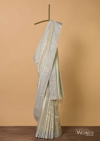 Beige Saree In South Silk With Geometrical Zari Woven Motifs And Unstitched Blouse Fabric