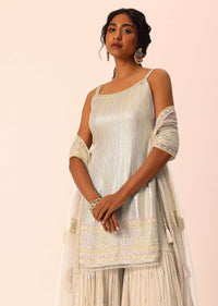 Beige Sequin Embellished Kurta Sharara Set