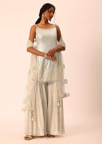 Beige Sequin Embellished Kurta Sharara Set