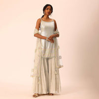 Beige Sequin Embellished Kurta Sharara Set