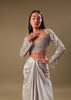 Beige Hand Embroidered Blouse And Drape Skirt With Cape