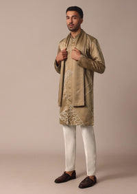 Beige Silk Kurta Set With Intricate Handwork