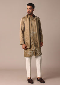 Beige Silk Kurta Set With Intricate Handwork