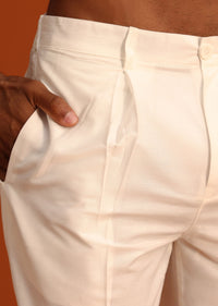 Beige Silk Kurta Set With Printed And Embroidered Work