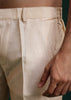 Beige Silk Kurta Set With Threadwork Jacket