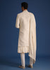 Beige Silk Zardozi Work Sherwani Set With Dupatta