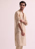 Beige Straight Cut Double Layered Sherwani And Kurta Set In Raw Silk