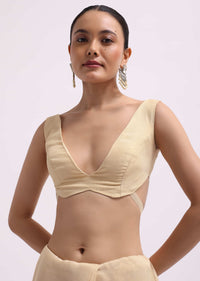 Beige Tissue Saree With Gotta Work And Unstitched Blouse