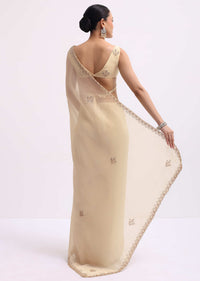 Beige Tissue Saree With Gotta Work And Unstitched Blouse