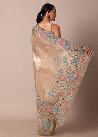 Beige Tissue Silk Saree With Resham Thread Embroidery