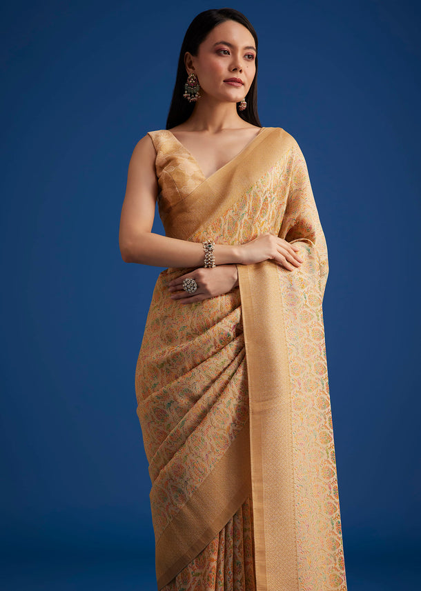 Beige Tissue Silk Saree With Woven Patterns