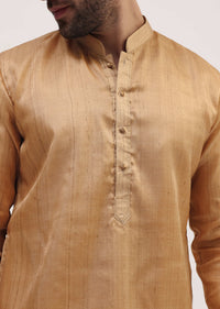 Beige Tussar Kurta Pyjama For Men