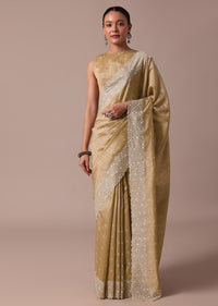 Beige Tussar Saree With Unstitched Blouse