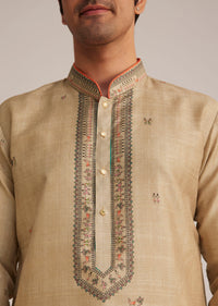 Beige Tussar Silk Kurta Set