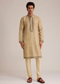 Beige Tussar Silk Kurta Set