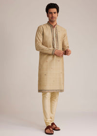 Beige Tussar Silk Kurta Set