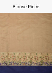 Beige Valkalam Banarasi Saree In Satin Crepe With Unstitched Blouse Piece