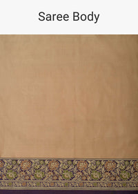 Beige Valkalam Banarasi Saree In Satin Crepe With Unstitched Blouse Piece