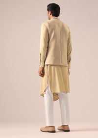 Beige Velvet Asymmetric Kurta Set with Cutwork Detail