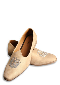 Beige Velvet Jutti With Hand Work For Men