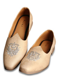 Beige Velvet Jutti With Hand Work For Men