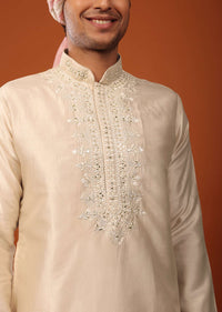 Beige Sherwani With Resham And Mirror Work