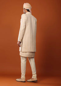 Beige Sherwani With Resham And Mirror Work