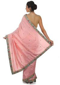 Berry pink saree in georgette with sequin butti and contrast border only on Kalki