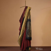 Blood Red Kanjivaram Silk Saree With A Beautiful Temple Border And Unstitched Blouse