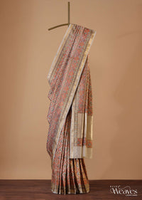 Champagne Brown Banarasi Saree In Katan Silk With Patola Ikat Weave And An Unstitched Blouse