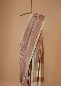 Champagne Brown Banarasi Saree In Katan Silk With Patola Ikat Weave And An Unstitched Blouse