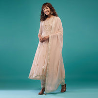 Candy Pink Embroidered Pant Suit Set In Georgette
