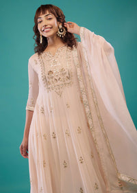 Candy Pink Embroidered Pant Suit Set In Georgette