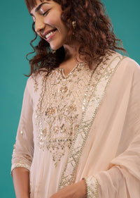 Candy Pink Embroidered Pant Suit Set In Georgette
