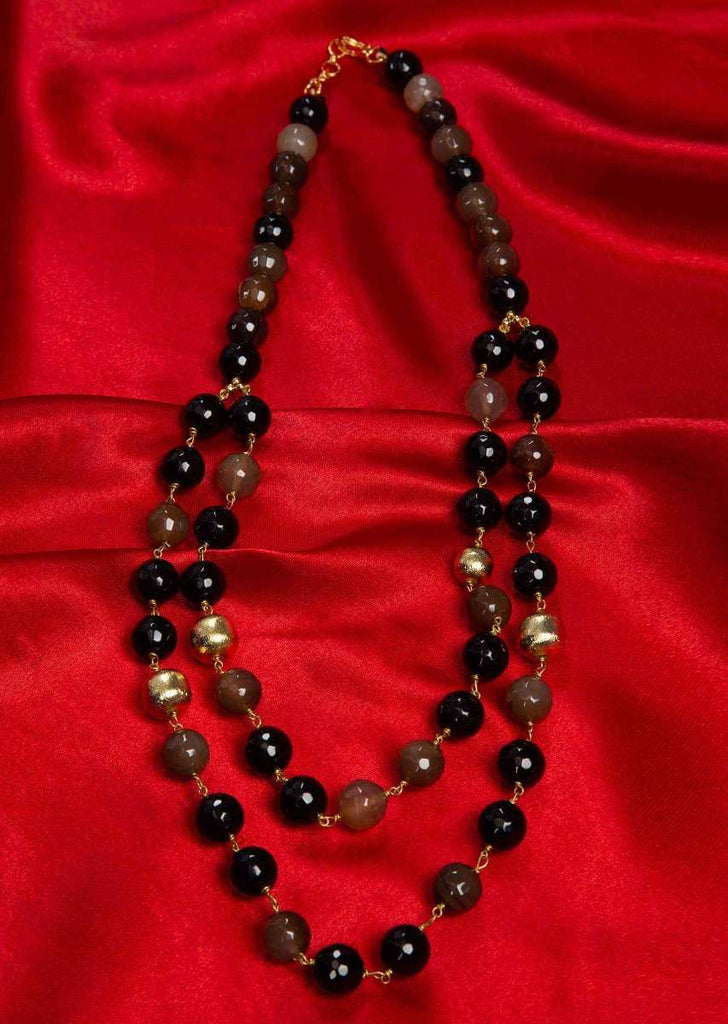 Black And Brown Beaded Double Layer Necklace Online - Kalki Fashion